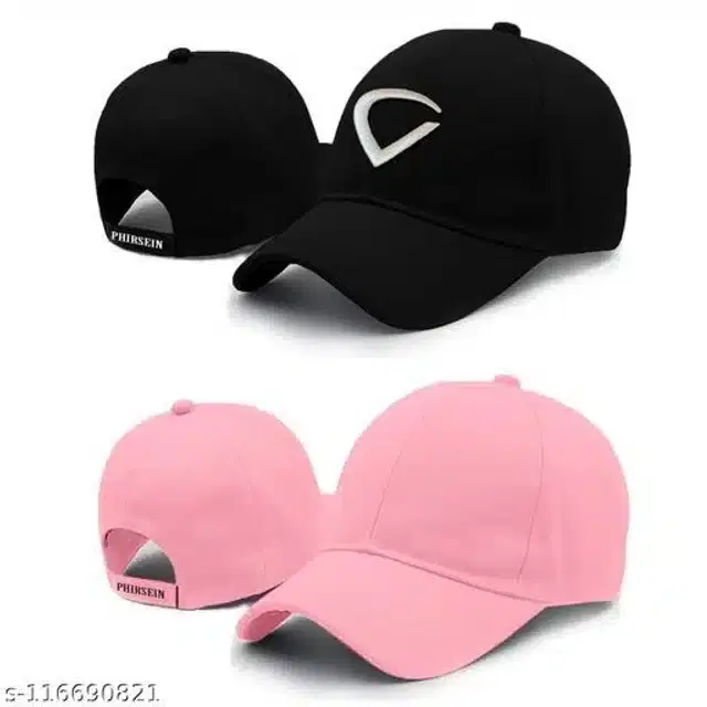 Cotton Cap for Men & Women, Pack of 2 (Black & Pink)