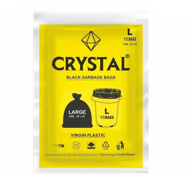 Crystal Garbage Bag Pouch L 24x32-15 Pc Black