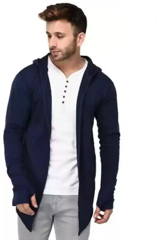 Cotton Blend Full Sleeves Shrug for Men (Navy Blue, L)
