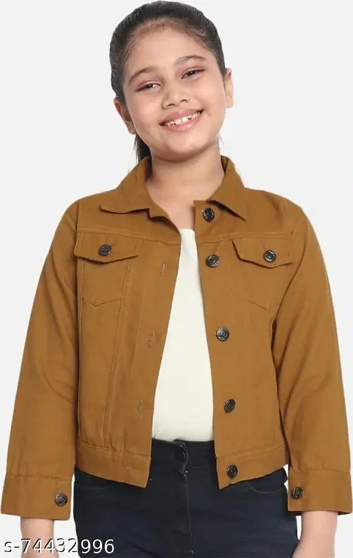 Cotton Blend Jacket for Girls (Tan, 5-6 Years)