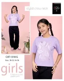 Cotton Printed Tops/Tunics for Girls, Lavender (30)