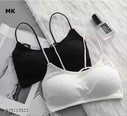 Cotton Solid Bras for Women, Black & White, Pack of 2 (32A)