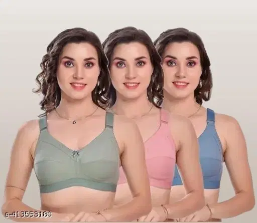 Nylon Bra for Women, Multicolour, Pack of 3 (28A)