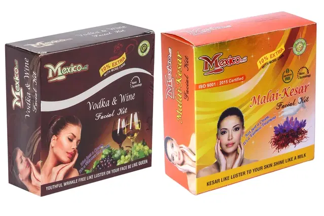 Maxico Herbs Vodka & Wine with Malai Kesar Facial Kits, Pack of 2