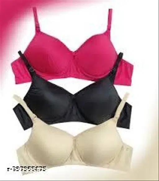 Hosiery Solid Bra for Women & Girls, Multicolour, Pack of 3 (40B)