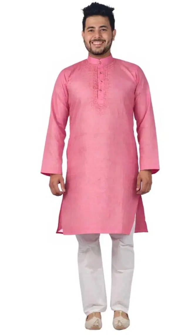 Embroided Kurta Set for Men, Pink (L)