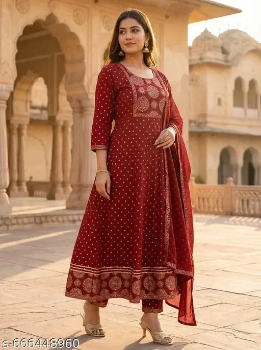 Rayon embroidered Kurta Set for Women ( Red,XXXL )
