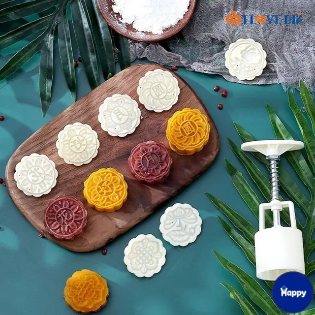 Moon Cake Mold Press with 5 Stamps, Multicolour, Set of 1