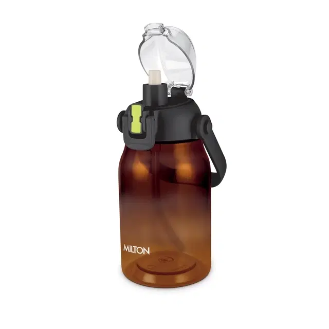 Milton Juwel 1500 Premium Crystal Clear Unbreakable Material Sipper Water Bottle|BPA Free|One-Touch Open|Leak-Proof|Sturdy Handle Cum Mobile Holder|Ideal for Office, School, Gym, 1460ml,Brown