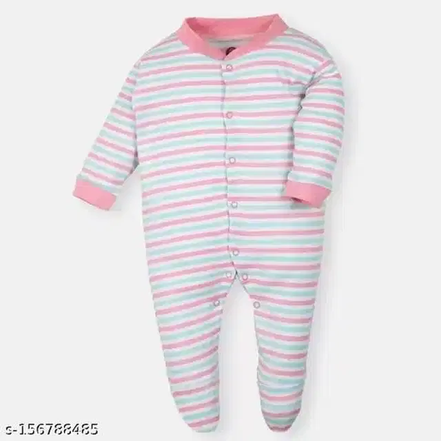 Cotton Rompers for Kids (Pink & White, 0-3 Months)