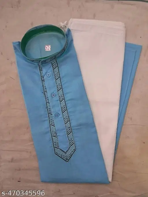 Cotton Solid Kurta Set for Men, Sky Blue (M)