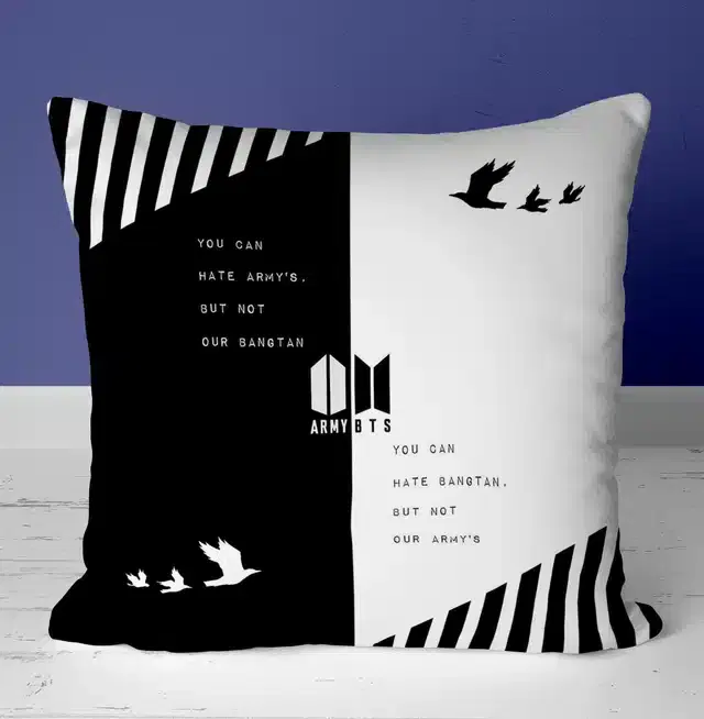 BTS Signature Printed Cushion Cover, Multicolor, 12X12 Inch, Gt-026