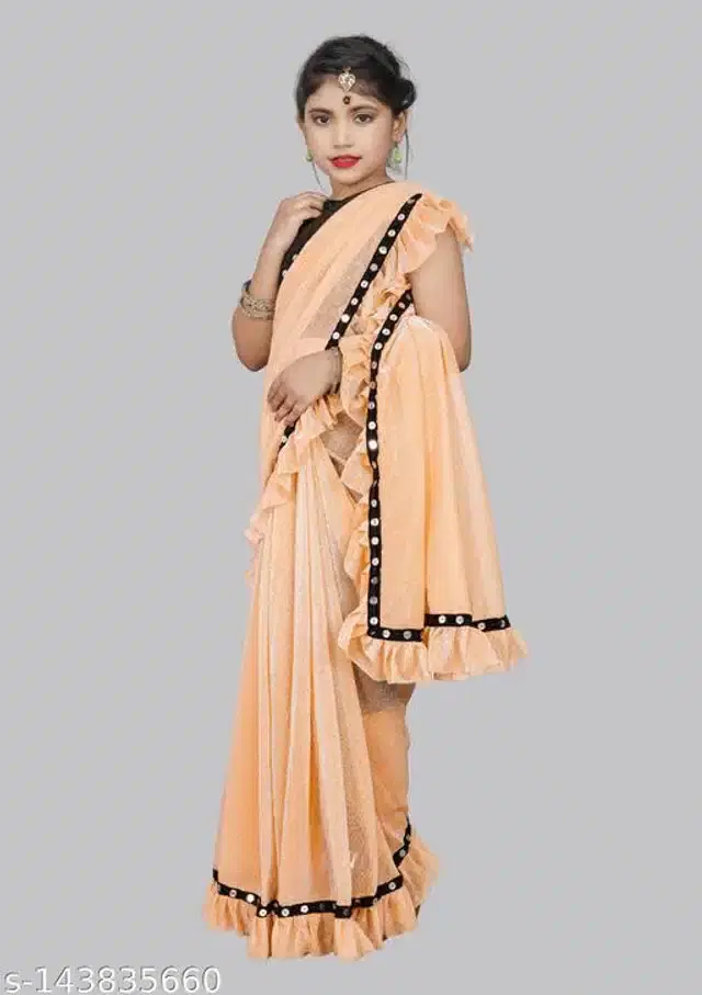 Ready to Wear Saree for Girls (Orange, 5-6 Years)