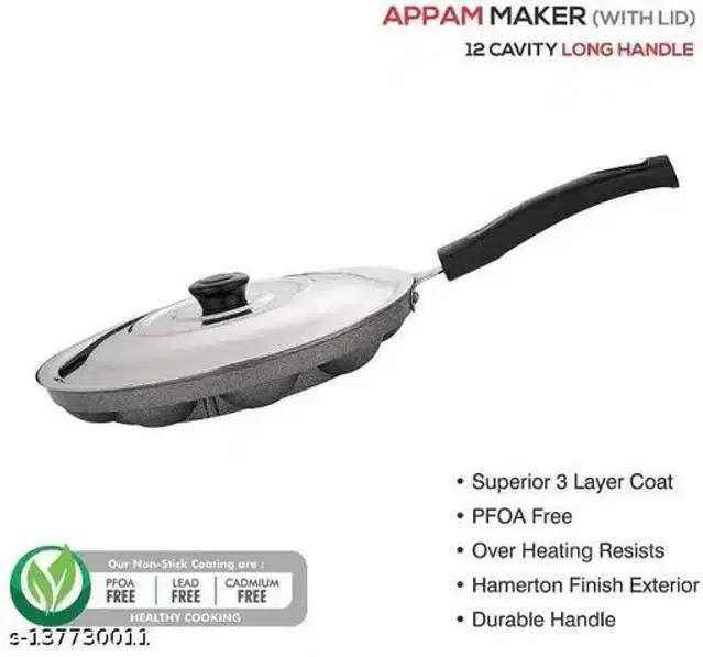 Aluminium Appam Maker with Lid, Silver