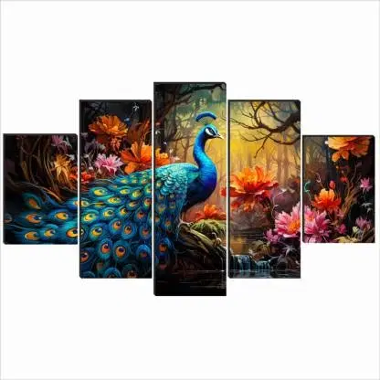 peacock nature theme wall decoration Digital Painting Set of 3, 18x30 6x18-1, 6x15-2, 6x9-2
