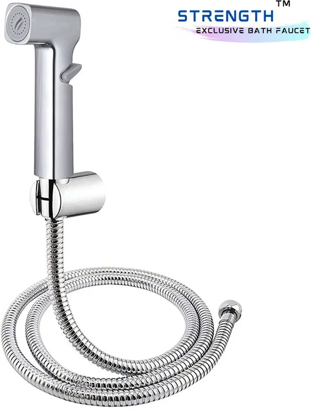 Health Faucet Head with Hose Pipe & Wall Hook, Silver, Set of 1