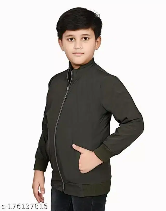 Polyester Jacket for Boys (Dark Green, 3-4 Years)