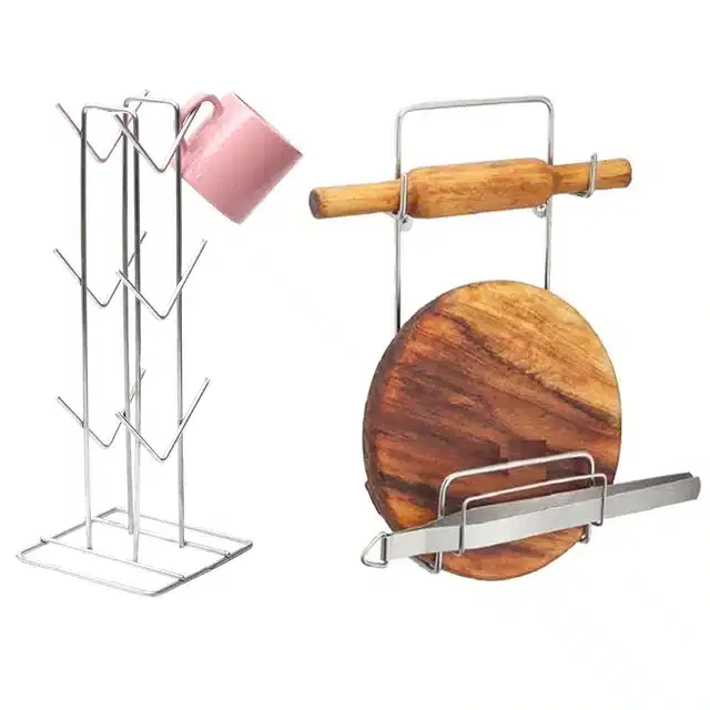 Oc9 Stainless Steel Chakla Belan Stand & Cup Stand For Kitchen, Oc-124