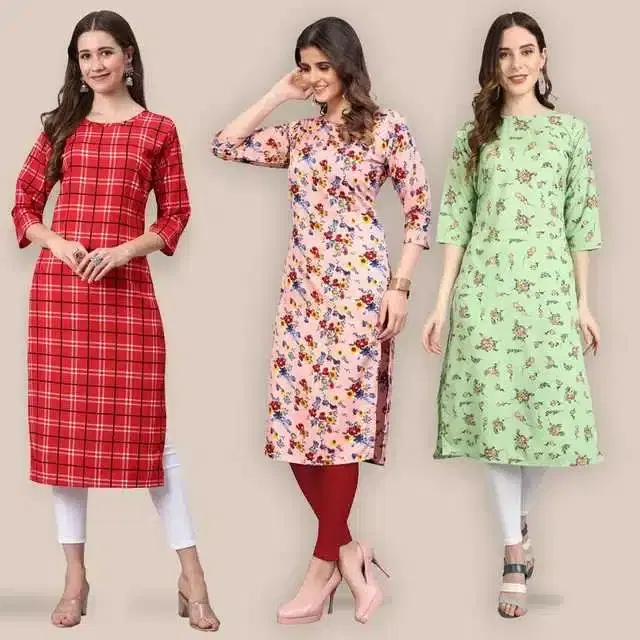 Women Crepe Printed Kurta, Pack Of 3 (Multicolor, L) (SD-242)