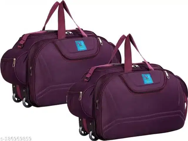 Polyester Trolley Duffel Bag for Men & Women, Purple, Pack of 2