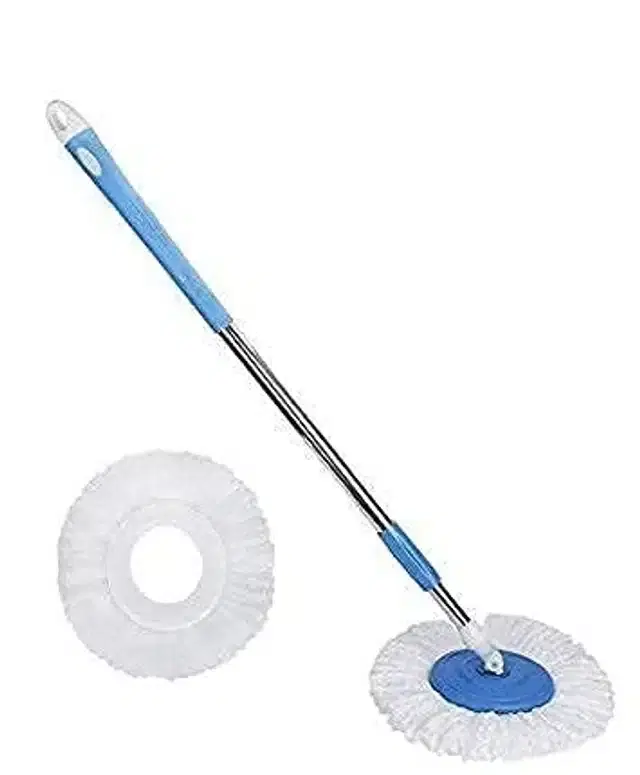 Spin Mop Extendable Handle with Microfiber Refill, 2 Pcs, Set of 2, Blue & White