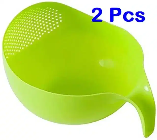 Rice & Fruits Washing Bowl with Handle, Pack of 2, Green