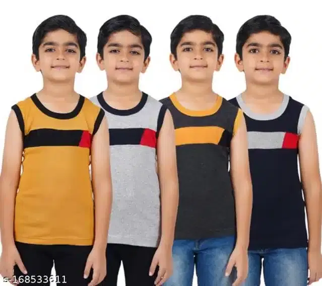 Cotton Vest for Boys, Pack of 4 (Multicolor, 3-4 Years)