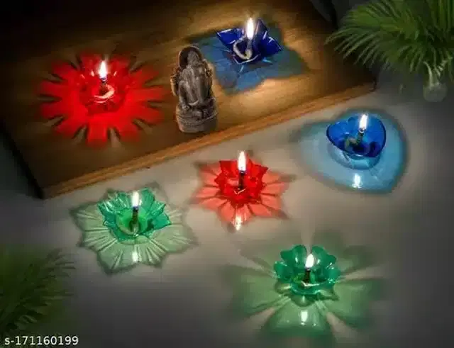3D Diya Diwali Lights, Multicolor, Pack of 12