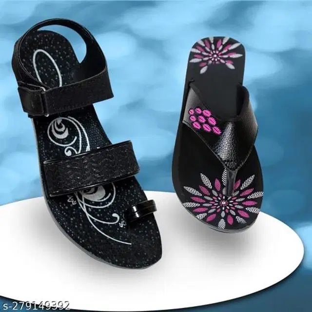 Floaters with Flipflops for Women, Pack of 2 (Black, 6)