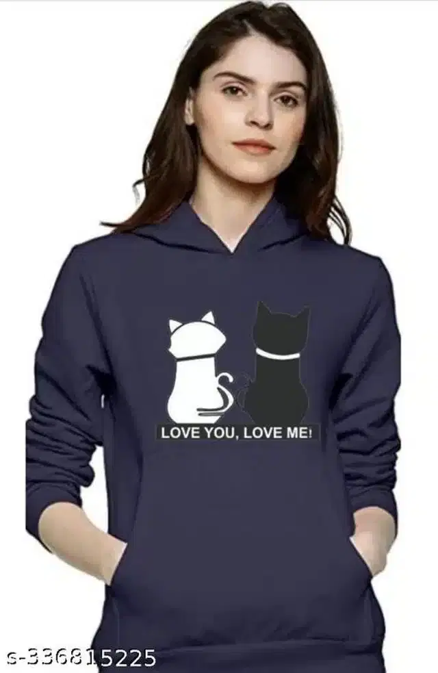 Woolen Printed Full Sleeves Hooded Sweatshirt for Girls (Navy Blue, 10-11 Years)