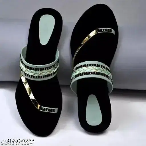 Zakozee Open Toe Flats for Women, Black & Silver (6)