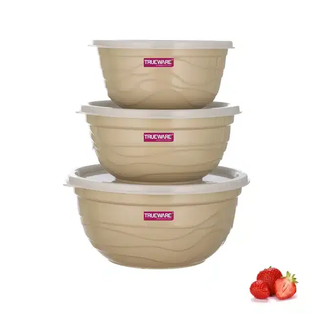 Combo of 1000 ml,1400 ml & 2200 ml Stainless Steel Serving Bowls Set, Cream, Set of 3