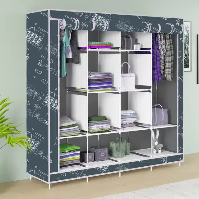 Carbon Steel 3 Door 12 Shelf Printed, Grey