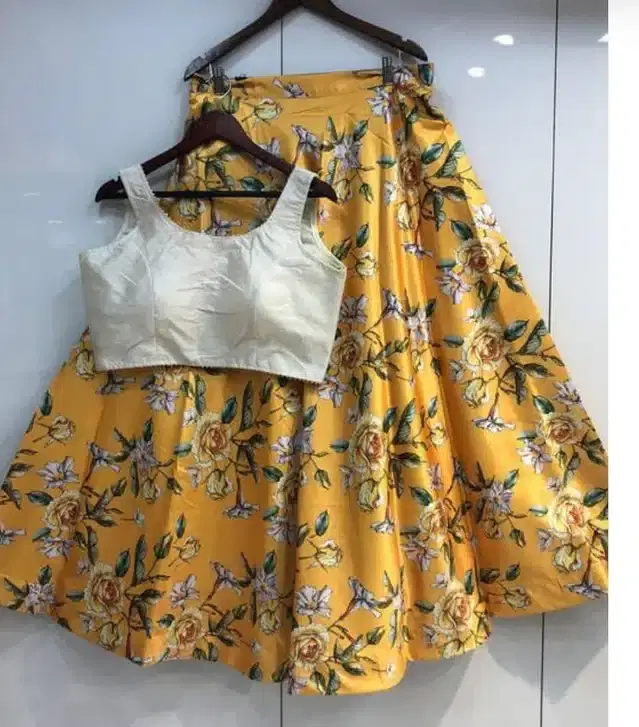 Digital Printed Unstitched Lehenga Choli for Women (Yellow)