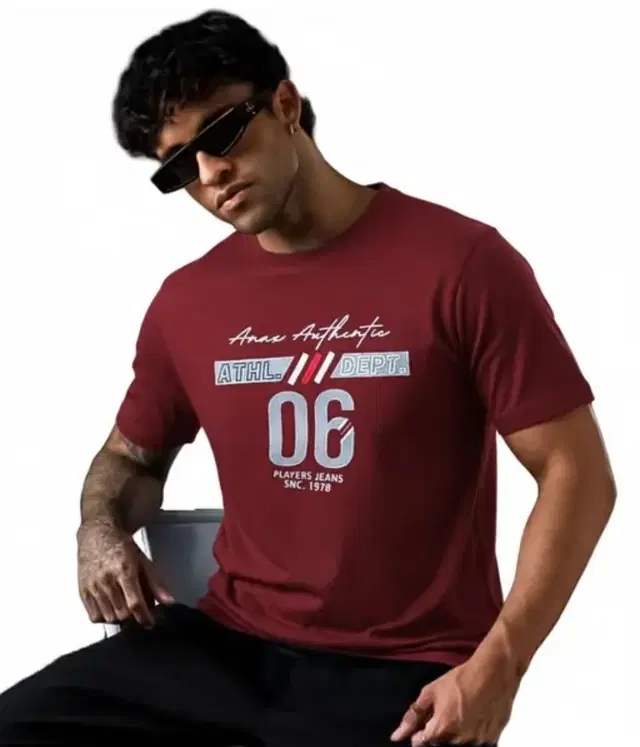 Polyester T-shirt for Men, Maroon (M)