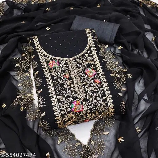 Georgette Punjabi/All Over Suits for Women (Black, 5.85 meter (S)