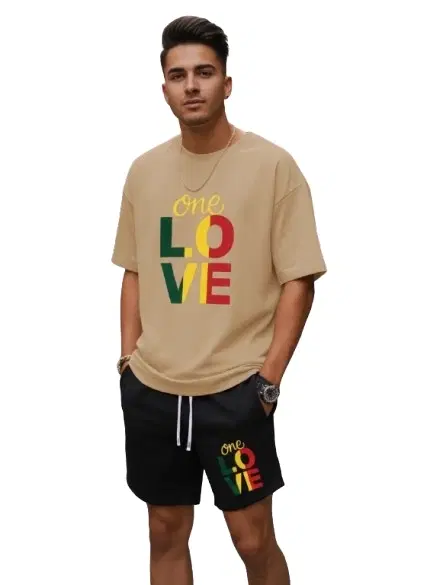 Polyester Printed Co-Ord Set for Men, Beige (S)