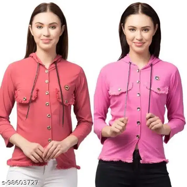 Cotton Blend Sweatshirt for Women, Pack of 2 (Peach & Pink, S)