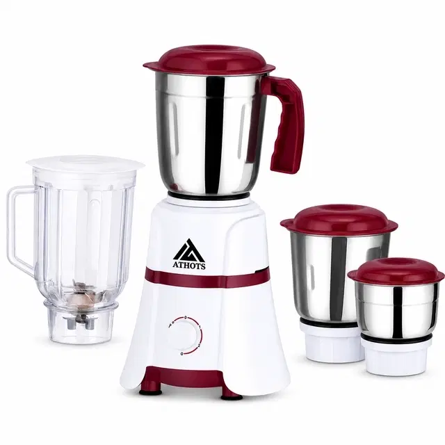 ATHOTS 750 W Mixer Grinder with 4 Jars, White & Maroon