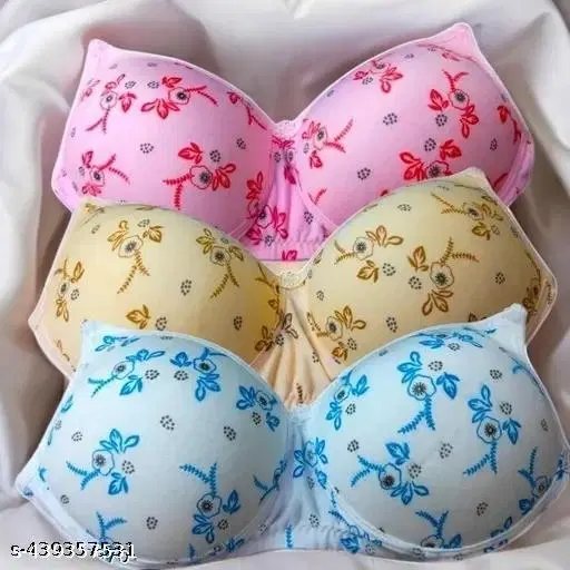 Cotton Printed Bra for Women & Girls, Multicolour, Pack of 3 (34B)