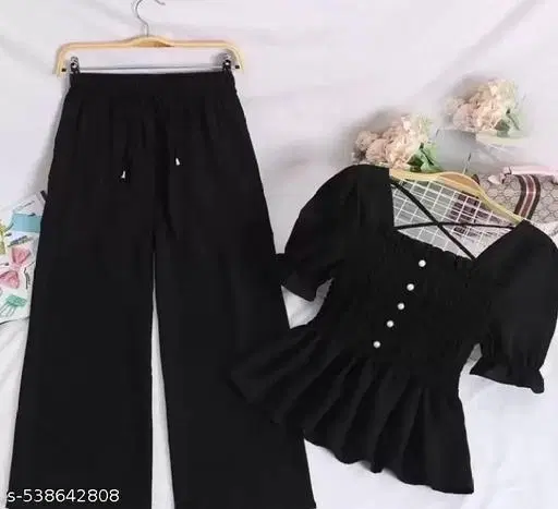 MOTI TOP AND PALAZZOS for Kids (Black, 11-12 Years)