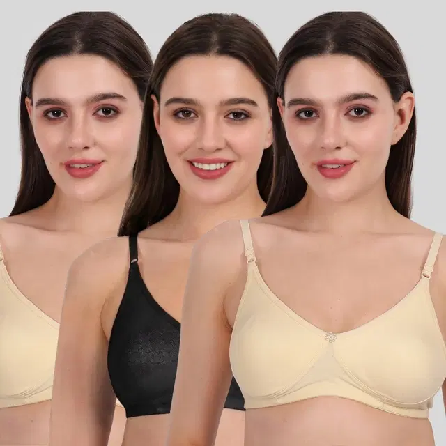 Cotton Bra for Women, Multicolour, Pack of 3 (28B)