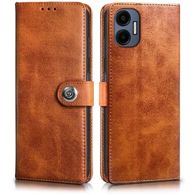 Artificial Leather Mobile Flip Cover for Poco F7 5G, Brown