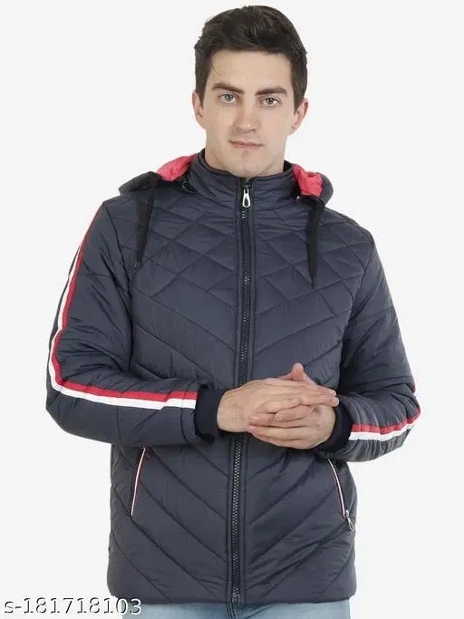 Nylon Full Sleeves Jacket for Men (Navy Blue, L)