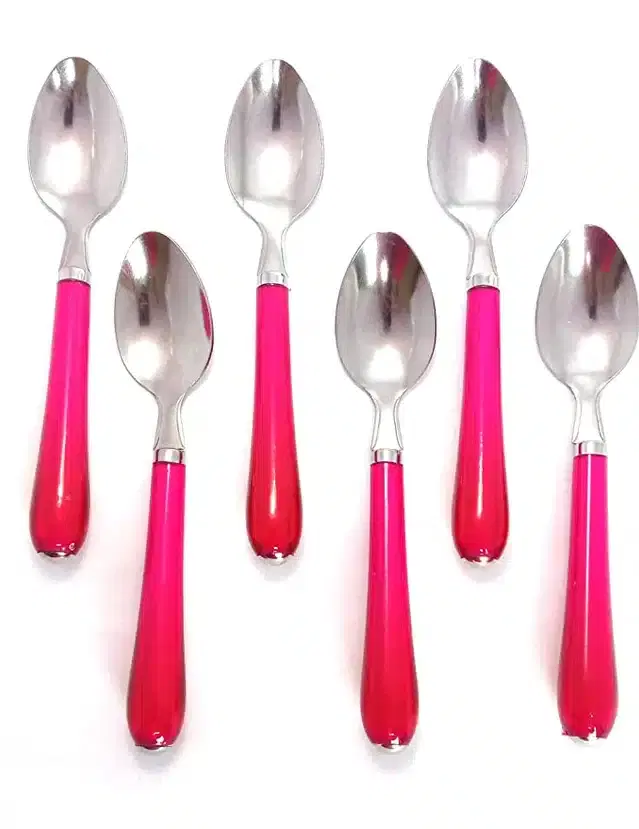 Stainless Steel Plastic Handle Spoons, Pack Of 6, Ce-017