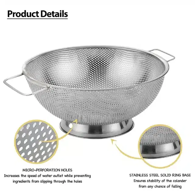 Multipurpose Stainless Steel Colander for Washing, Silver