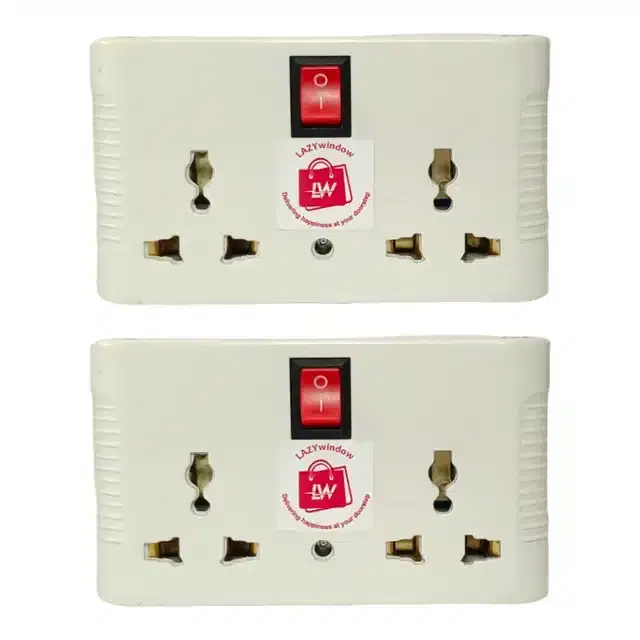 Plastic Three Pin 4 Socket Extension Board, White, Pack of 2