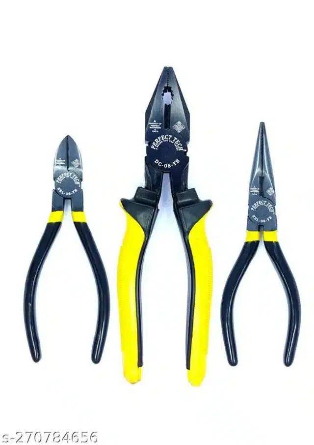 Combination with Nose & Side Cutting Plier, Set of 3, Yellow & Black
