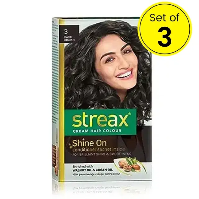Streax Hair Colour Dark Brown 3, 3X30 ml (Pack of 3)