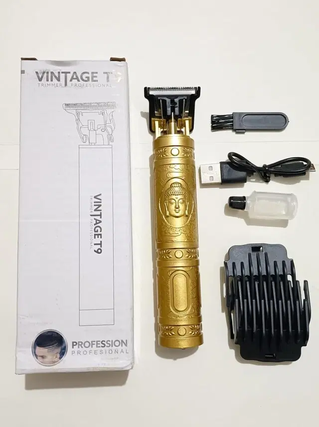 Vintage T9 1200mAh Li-ion Battery Rechargeable 180 minutes Runtime Professional Hair Trimmer for Men with 3 Guided Combs, Gold